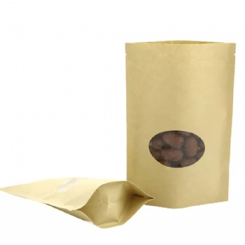 Brown Kraft Paper Stand up Pouch with Zipper and Oval Window