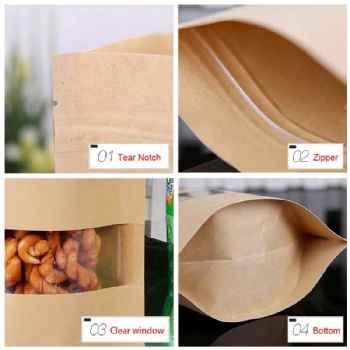 Brown Kraft Paper Stand up Pouch with Zipper and Window