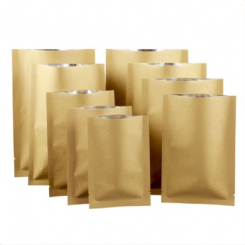 Brown Kraft Paper Aluminum Foil Laminated 3 Side Seal Pouch without Zipper