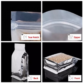 Clear Front Foil Back Flat Bottom Box Pouch with Zipper